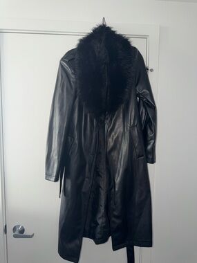 Zara Black Faux Fur Collar Trench Coat